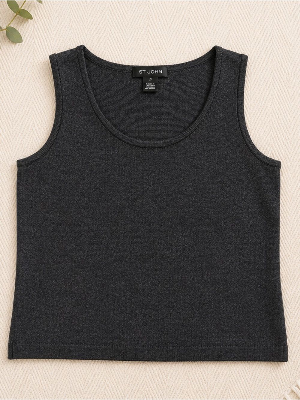 ST. JOHN Santana Knit Wool Blend Tank Top Charcoal Gray